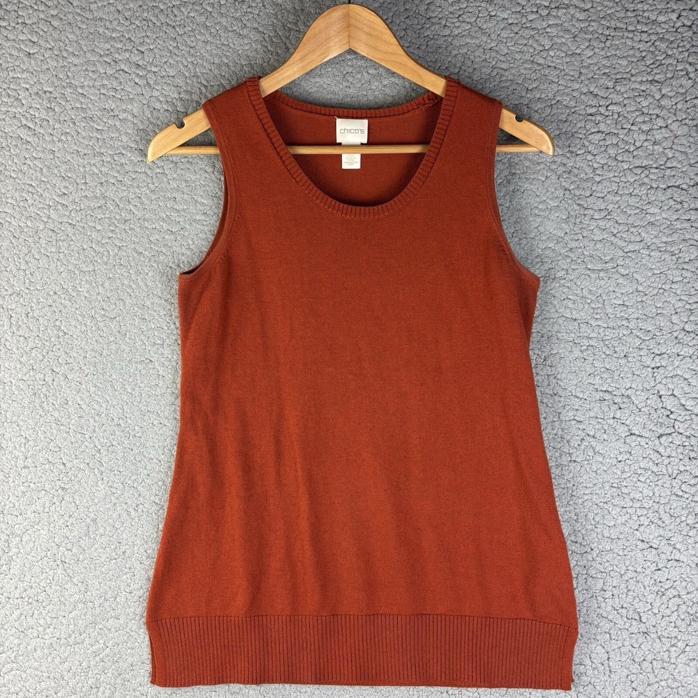 Chicos Knit Tunic Tank Top Womens 0 US Large Burnt Orange Cotton Blend